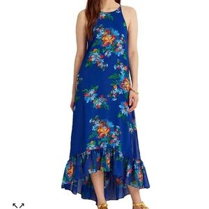 Lauren Ralph Lauren Floral Georgette Sleeveless High Low Dress Blue 4